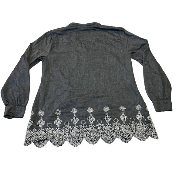 Style & Co. Quarter Button Up Chambray Tunic Top Size S Lightweight Lace Boho - Picture 2 of 11